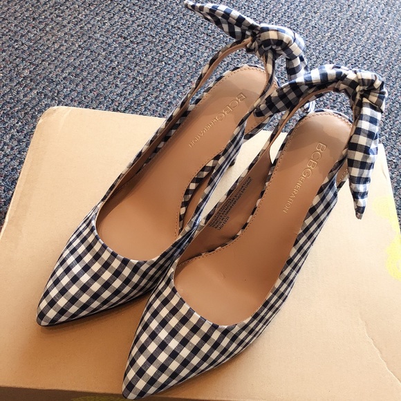 BCBGeneration blue Gingham bow pumps 6M